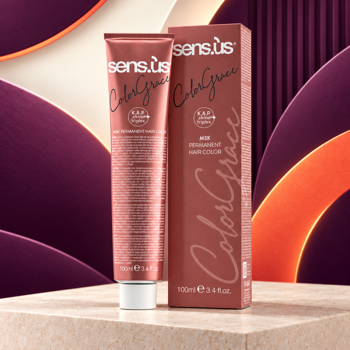 Sens.ús ColorGrace launch in Passion4Hair plum and orange artwork
