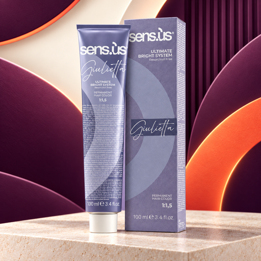 Sens.ús Giulietta launch in Passion4Hair plum and orange artwork