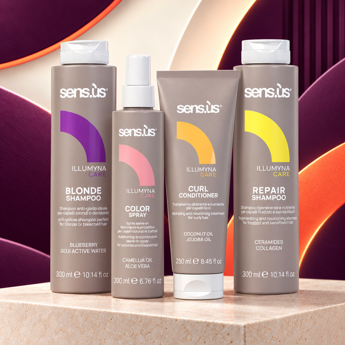 Sens.ús Illumyna Care launch in Passion4Hair plum and orange artwork